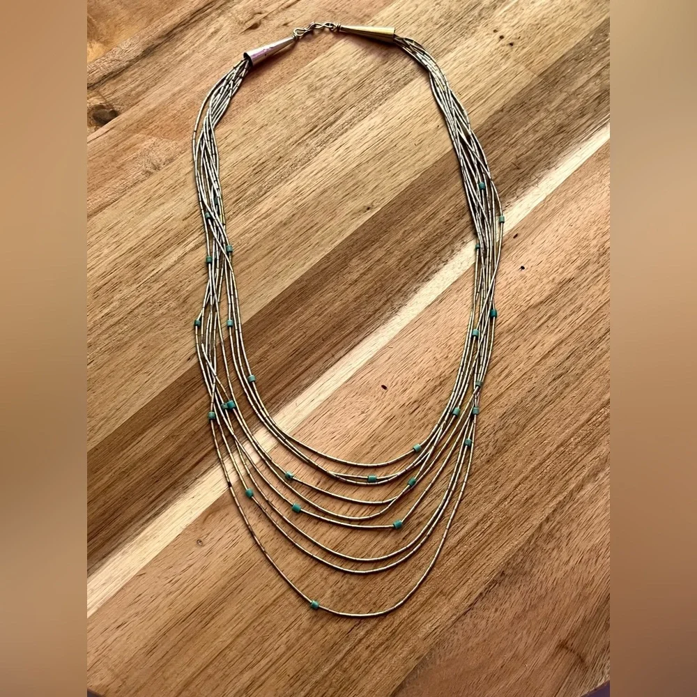 Vintage Navajo Liquid Silver Turquoise Heishi Sterling Silver Graduated Necklace